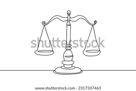Scales with balance bowls. World Day for International Justice. One line drawing for different uses. Vector illustration.