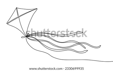 A kite with ribbons rushed into the sky. Fly in the wind. International Kite Day. One line drawing for different uses. Vector illustration.