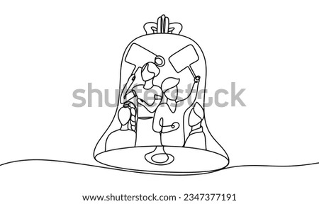 Veche bell inside which are silhouettes of people. The people who gathered to vote. International Day of Democracy. One line drawing for different uses. Vector illustration.