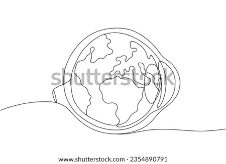 The structure of the human eye. Eyeball in the form of the Earth. World Retina Week. World Retina Day. One line drawing for different uses. Vector illustration.