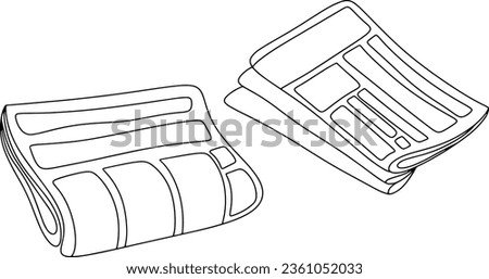 Rolled up newspapers lie on the surface. Newspaper Carrier Day. One line drawing for different uses. Vector illustration.