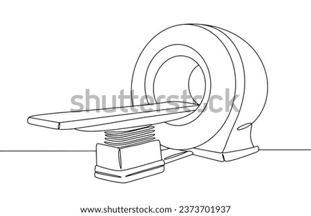 An MRI machine that allows you to obtain a detailed and clear image of the internal anatomical structures of the body. International Day of Radiology. One line drawing for different uses. Vector.