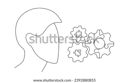 A man and gears made from puzzles. Symbol of logical thinking. World Logic Day. Vector illustration. Images produced without the use of any form of AI software at any stage. 
