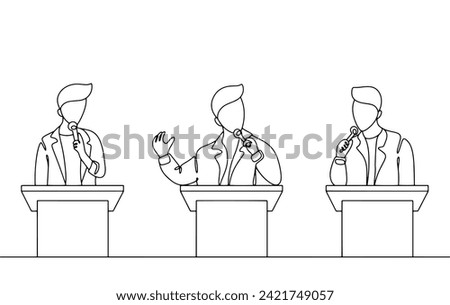 A man makes a speech standing behind a podium. A speaker speaking to an audience. World Speech Day Images produced without the use of any form of AI software at any stage. 