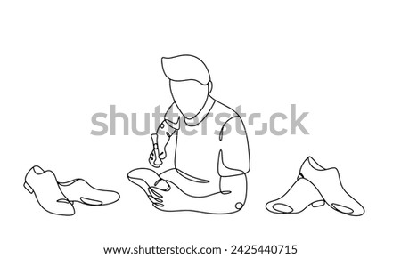 A shoemaker makes men's shoes. A person who makes shoes and other footwear as a profession. Vector illustration. Images produced without the use of any form of AI software at any stage. 