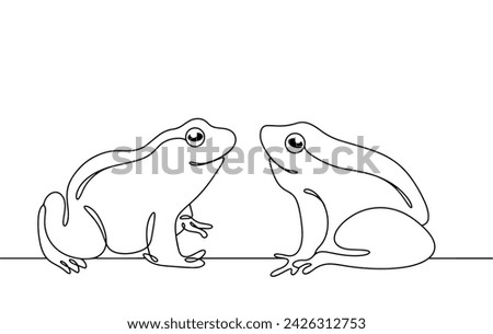 A pair of frogs sits on the surface of the earth. Cute amphibian. Vector illustration. Images produced without the use of any form of AI software at any stage. 