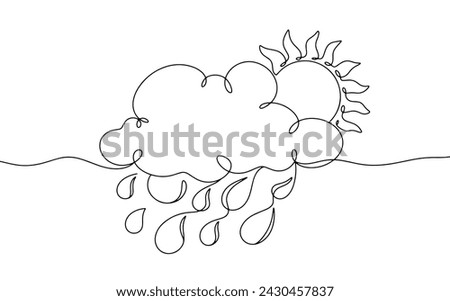 Weather icon indicating occasional showers. Rain and sun at the same time. A natural phenomenon. Vector illustration. Images produced without the use of any form of AI software at any stage. 