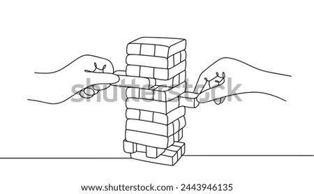 Board game. A tower made of wooden blocks from which people take turns taking out parts. A fun board game designed for manual dexterity, attention and ingenuity.