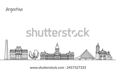 Argentina cityscape. Beautiful buildings and architecture of the South American country. A simple black and white illustration for different uses.