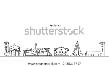 Sights of the Principality of Andorra. Architecture and tourist places of the European country. A simple hand-drawn illustration for use with the tourism industry. Vector.