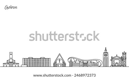 Cityscape of Gabon. Street architecture of the Gabonese Republic. Hand drawn vector illustration on the theme of tourism.