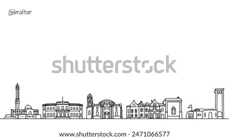 Panorama of the streets of Gibraltar. Architecture and buildings that attract attention. The beauty of the British Overseas Territory. Vector illustration.