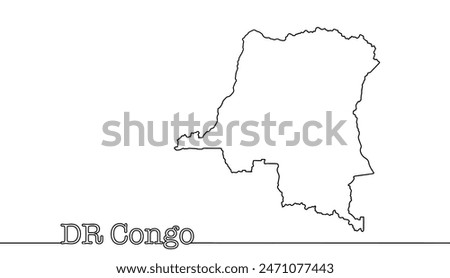 Continuous line map Democratic Republic of the Congo. Simple vector illustration. Geographic map with text nearby.