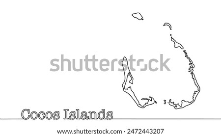 Silhouette of coconut islands drawn with a black line on a white background. A group of small coral islands located in the Indian Ocean. Vector illustration.