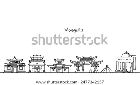 Creative architecture of Mongolia. Hand-drawn landmarks of an Asian country. Vector illustration for different uses.