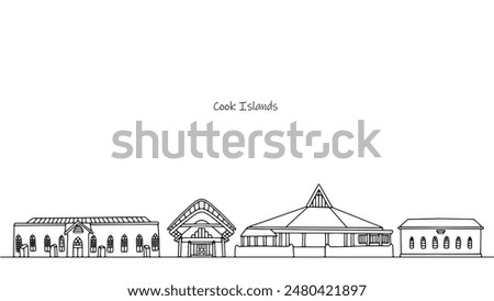 Sights of the Cook Islands in the form of buildings and architecture. Tourist vector isolated on white background.