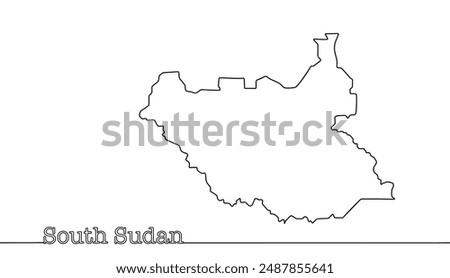 Republic of South Sudan. A state in East Africa with its capital in Juba. A simple hand-drawn map of the country. Vector illustration.