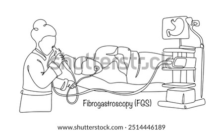 The doctor examines the organs of the gastrointestinal tract (esophagus, stomach, duodenum) using a gastroscope. Medical procedure. Vector illustration.