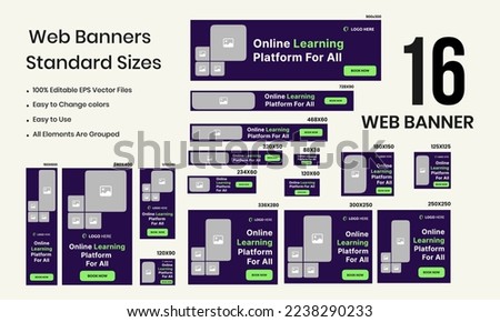 Online learning web set banner design for social media posts, abstract web bannner design templates