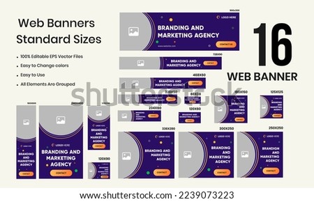 Branding and marketing agency web set banner design for social media posts, ads, minimal dark mode banner design