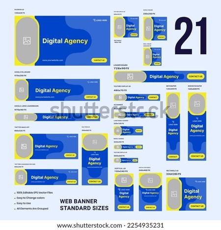 Digital Marketing agency web banner templates, horizontal banners, social media posts, google ads, vector illustration eps