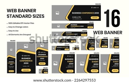 Set of web banner standard sizes template for social media posts, creative business conference banner design, vector eps file