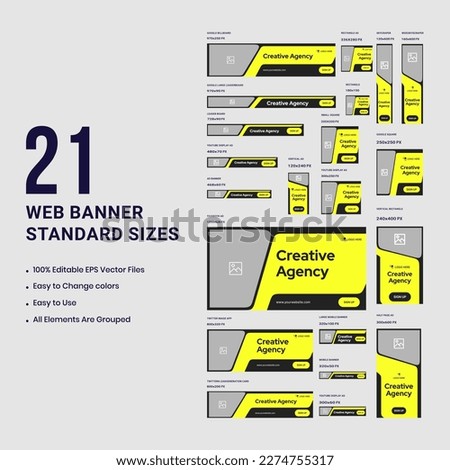 Creative web set banner template design for social media posts, digital agency web bundle standard sizes banner template design, vector eps 10 file format