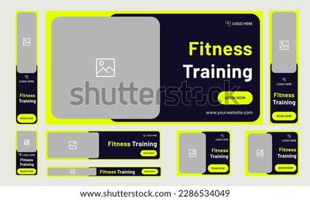 Body fitness set of web banner template for social media posts, daily exercise training web bundle banner design, editable vector eps 10 file format