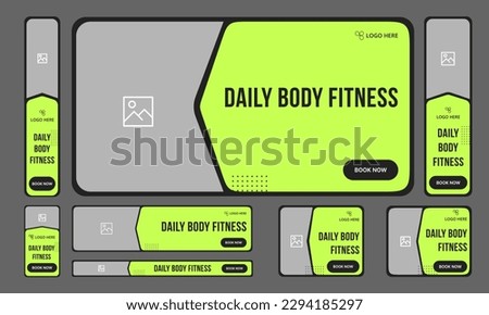 Gym and fitness set of web banner template design for social media posts, body fitness training web banner, editable vector eps 10 file format