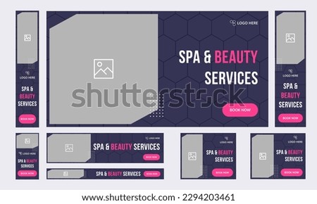 Spa services set of web banner template design for social media posts, body massage and beauty shop banner, hair salon web banner template design, editable vector eps 10 file format