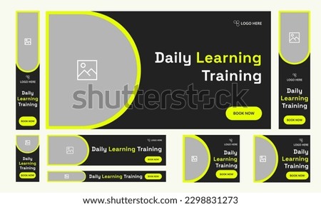 Set of learning training web banners of standard size with a place for photos. Vertical, horizontal and square template. vector EPS
