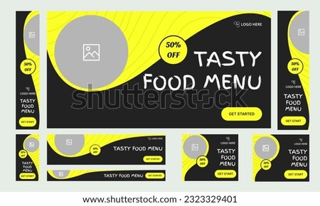 Set of traditional food web banners in standard sizes for social media posts. Food ad banner cover header background for website design, vector eps 10 file format