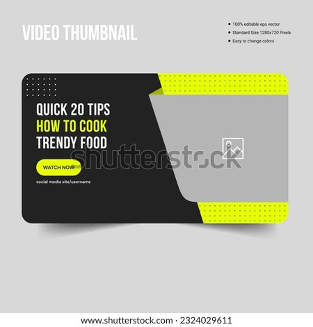 Trendy food recipe tips youtube thumbnail banner template, fully customizable vector eps 10 file format