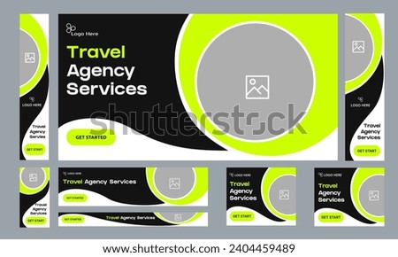 Creative travel agency web bundle banner design for social media post, tour guide banner design, explore world journey banner design, editable vector eps 10 file format