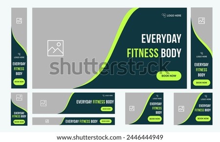 Body fitness web set banner design for social media post, everyday body fitness and yoga training web bundle banner design, fully editable vector eps 10 file format