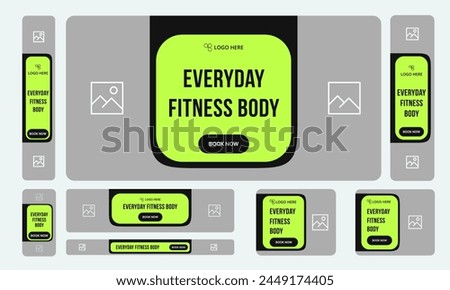 Trendy fitness web set banner design for social media post, fitness training banner design, customizable vector eps 10 file format