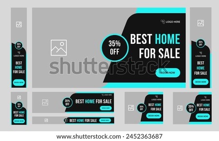 Modern home sale web set banner design for social media post, Interior and exterior home offer bundle banner design, fully editable vector eps 10 file format