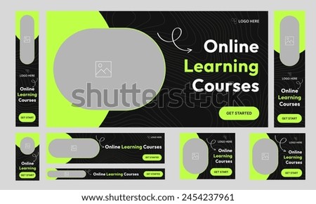 Education courses web set banner design for social media post, online learning platform web bundle banner design, fully customizable vector eps 10 file format