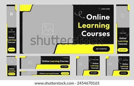 Trendy learning courses web set banner design, education platform web bundle banner design for social media post, fully customizable vector eps 10 file format