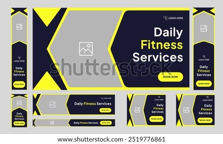 Fitness web set banner design for social media post, daily workout plan banner design, body fitness banner, editable vector eps 10 file format