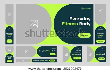 Body fitness vertor web set banner deisgn for social media post, body building web bundle banner design, workout plan standard banner, customizable vector eps 10 file format