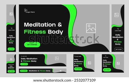 Mediation and fitness body web set banner design for social media post, daily body exercise training banner design, spa and beauty web bundle banner, editable vector eps 10 file format 