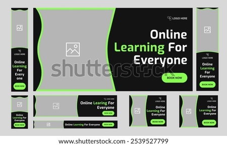 Trendy online learning web set banner design for social media post, minimal learning web bundle banner template design, editable vector eps  0 file format