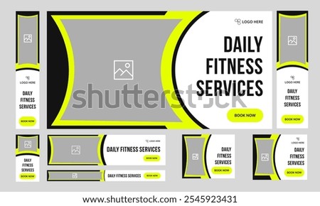 Web bundle body fitness web banner design for social media post, daily workout plan web set banner design, fully editable vector eps 10 file format