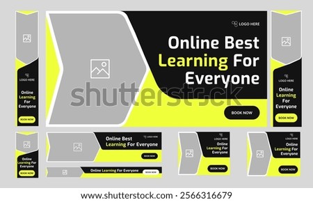 Best online learning platform web bundle banner design for social media post, daily education for social media post, web banner design, editable vector eps 10 file format