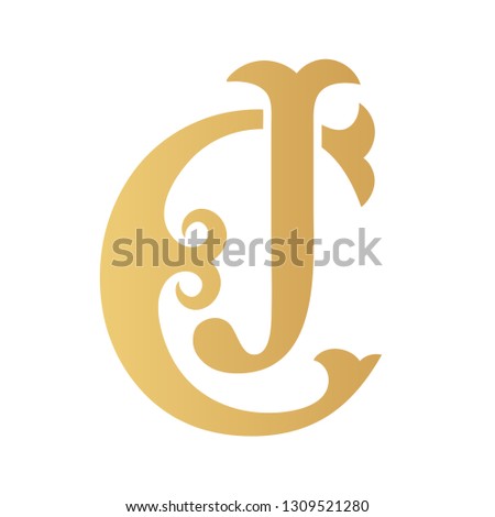 Golden CJ monogram isolated in white.