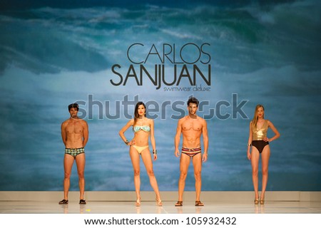 CANARY ISLANDS -JUNE 23: An unidentified model walks the runway in the Carlos Sanjuan collection during Gran Canaria Moda Calida swimwear fashion show on June 23, 2012 in Canary Islands, Spain