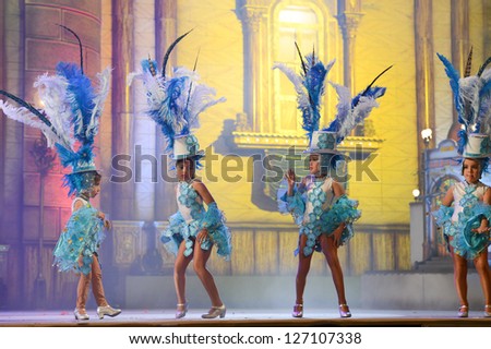 LAS PALMAS, SPAIN - FEBRUARY 2: Unidentified children from dance-group Estilo Junior, from Canary Islands, performs onstage during Children\'s dance contest on Saturday 2, 2013 in Las Palmas, Spain.