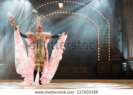 LAS PALMAS , SPAIN - FEBRUARY 7: Ivan Cortes, from Canary Islands, perform during the Adult Costume Competition, for individuals, on February 7, 2013 in Las Palmas, Spain