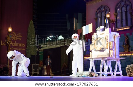 LAS PALMAS, SPAIN - FEBRUARY 26: Unidentified men with disabilities from Canary Island, performing onstage, during The Social Integration Gala on February 26, 2014 in Las Palmas, Spain